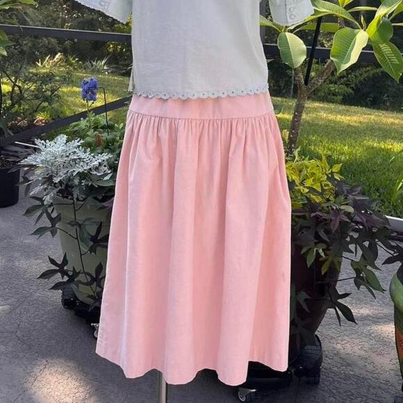 St. Roche Kia Corduroy Midi Skirt Drop Waist Buttons Pink Small Prairie Cottage - Picture 4 of 7